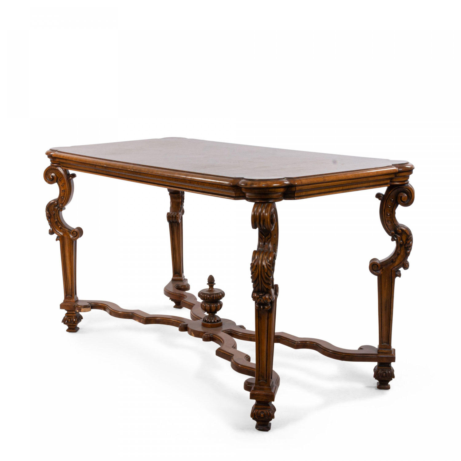 Renaissance style dining table with scalloped x bar stretcher