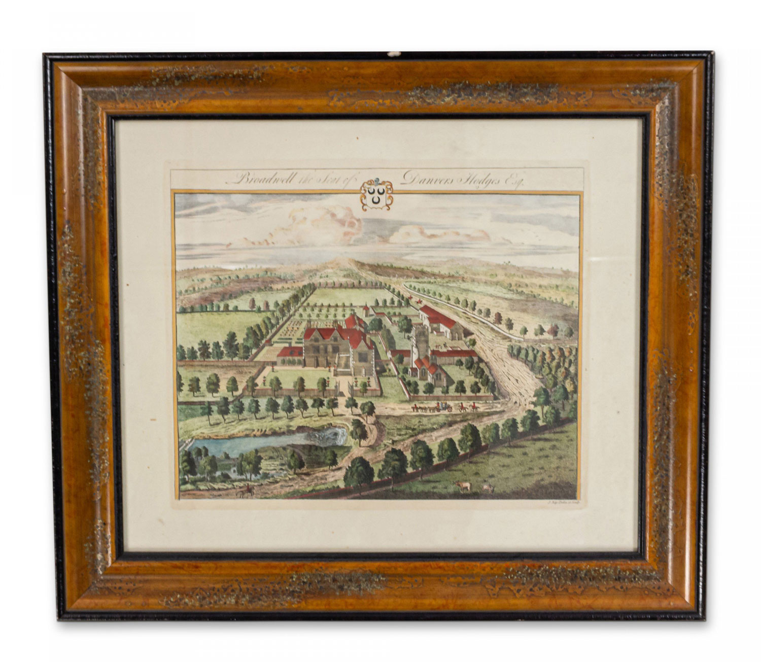 Color drawing of an english estate in a wooden frame2