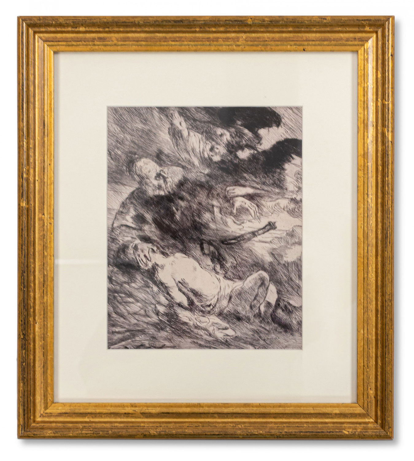 Vintage pen and ink drawing in a gilt wood frame