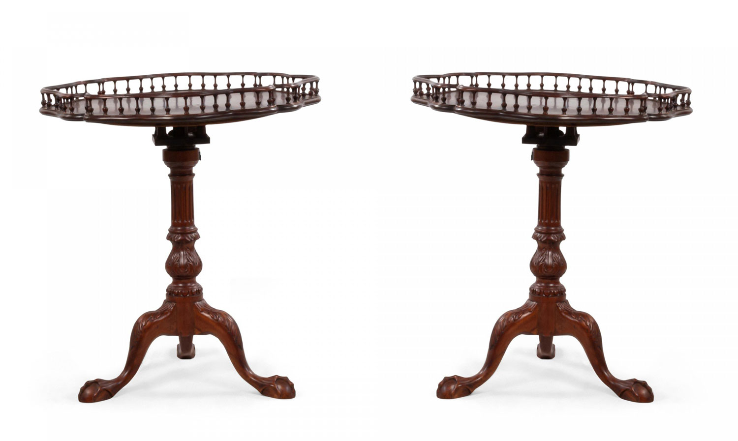 2 mahogany flip top side tables with gallery