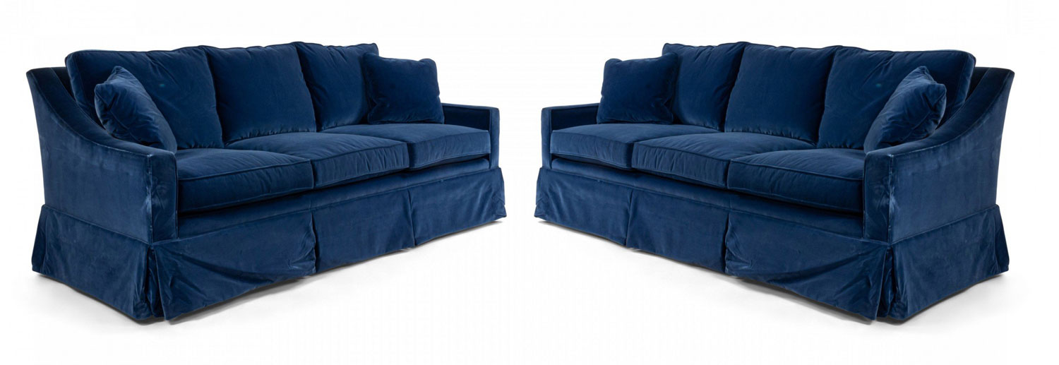 Contemporary blue velvet sofa