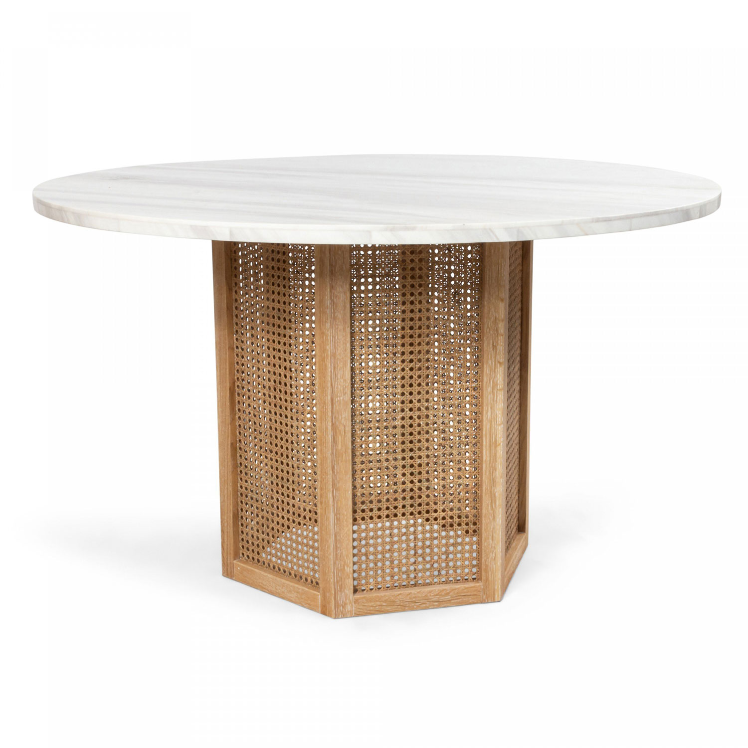 Cane and white marble round center table