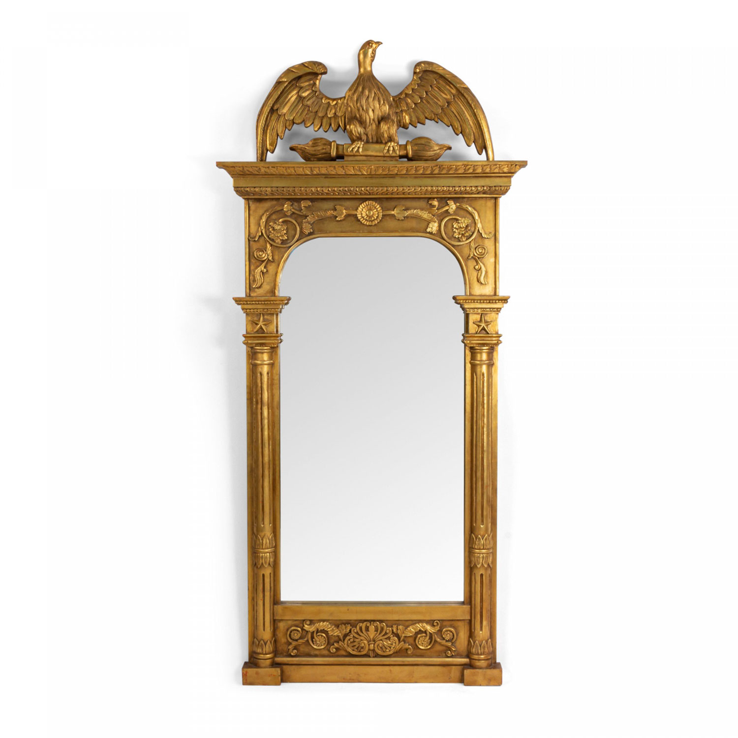 Gilt wood wall mirror with eagle pediment