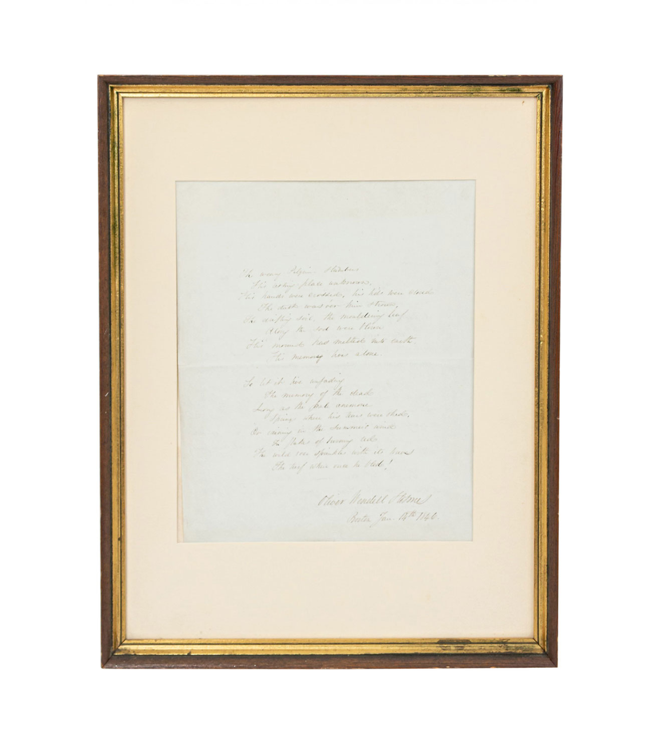 19th century handwritten framed poem