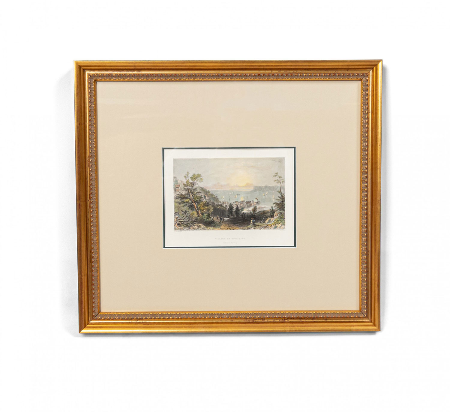 Hudson river color engraving of a town