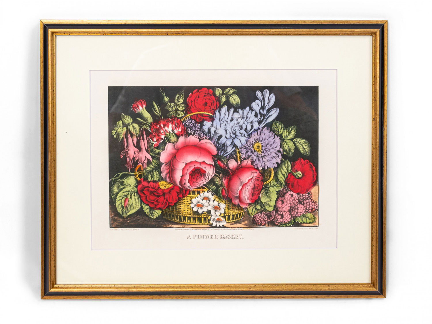 Framed print of a basket of flowers