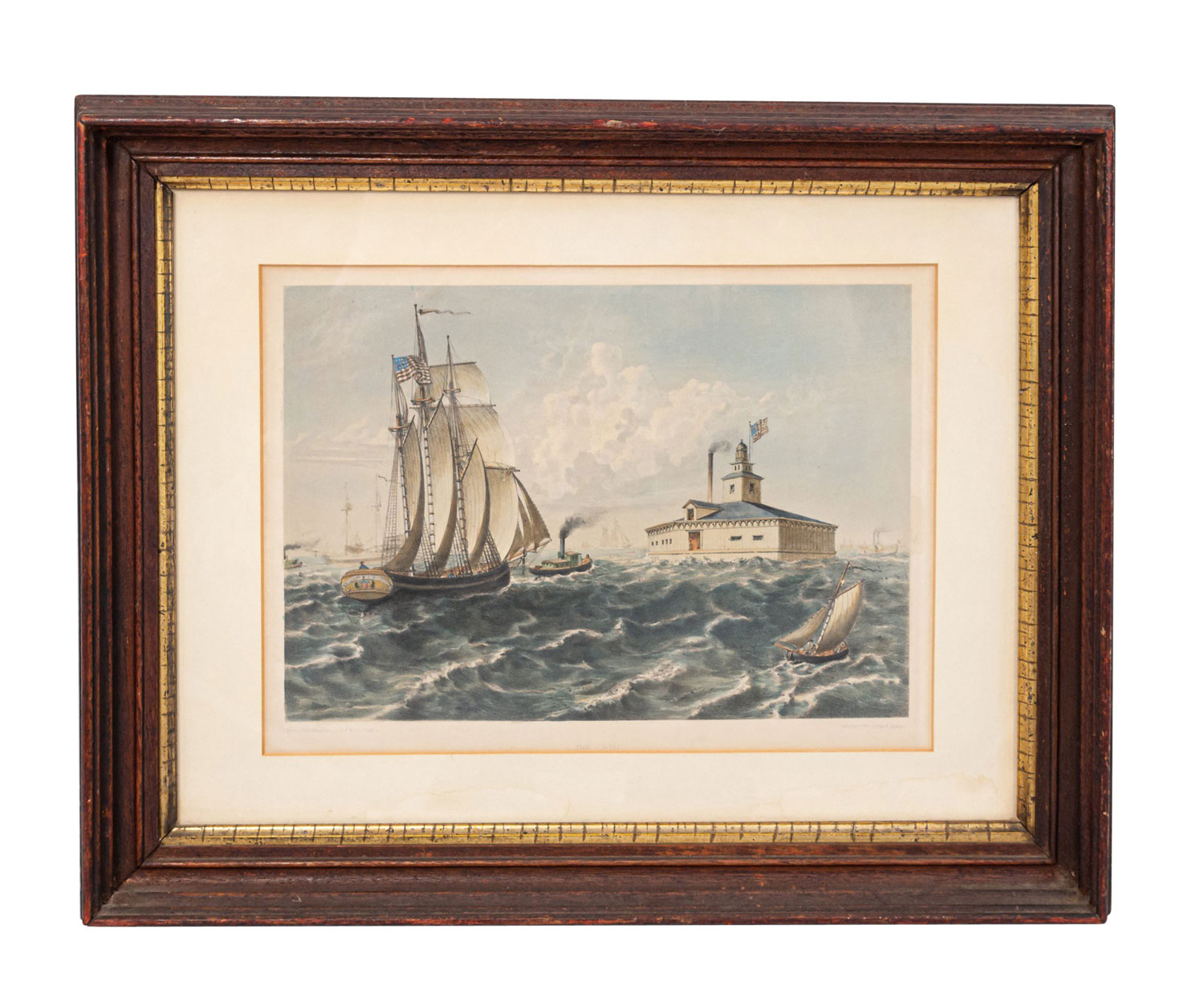 Chromo lithograph of boats at sea