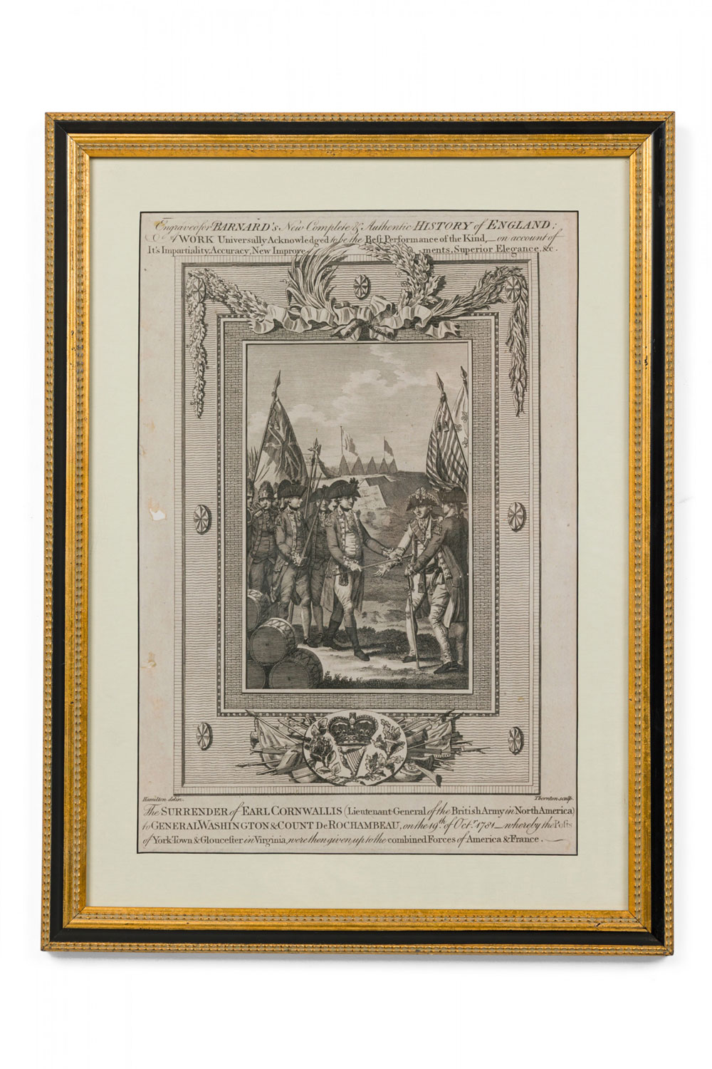 Reproduction wood engraving of the surrender of cornwallis