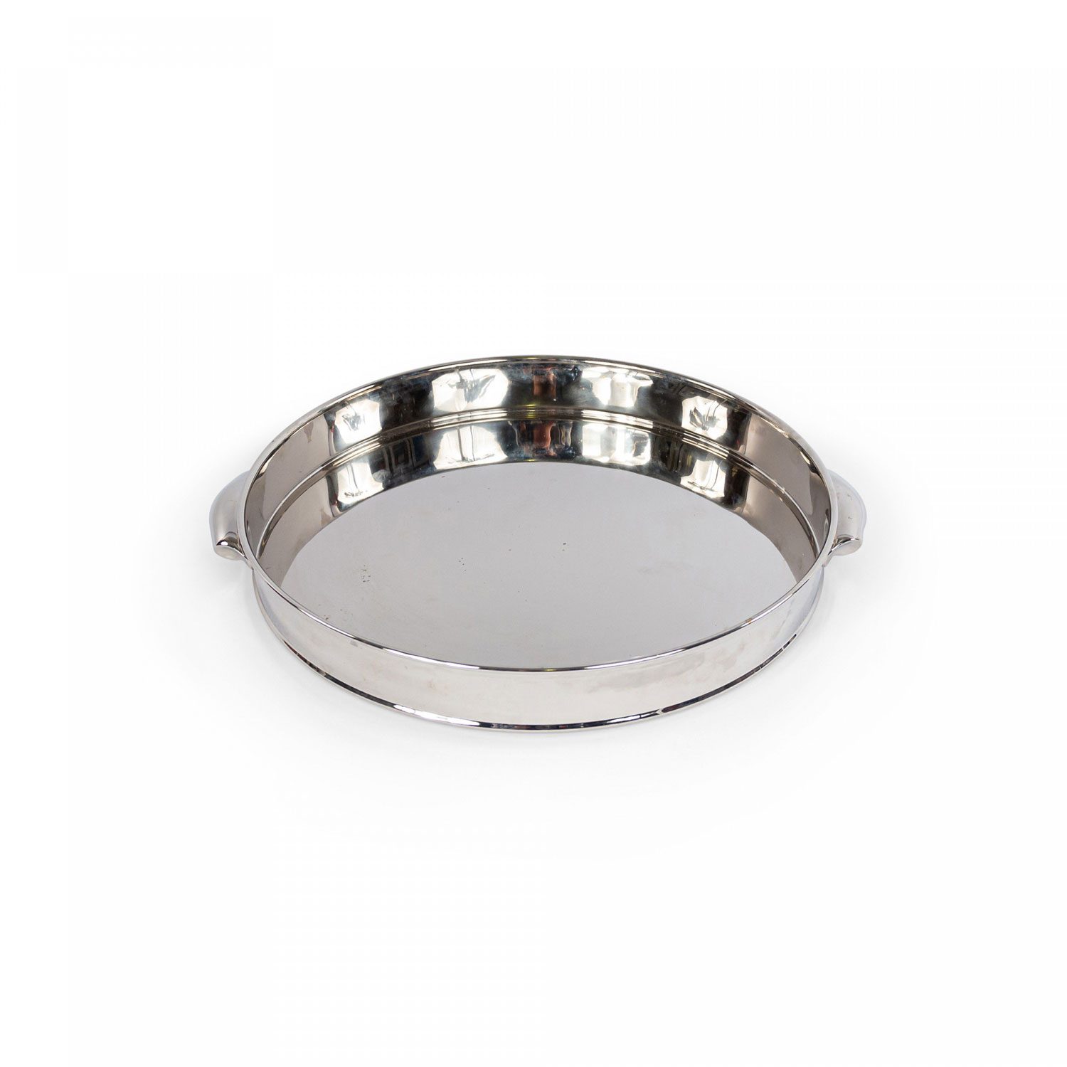 Round silver metal tray with handles