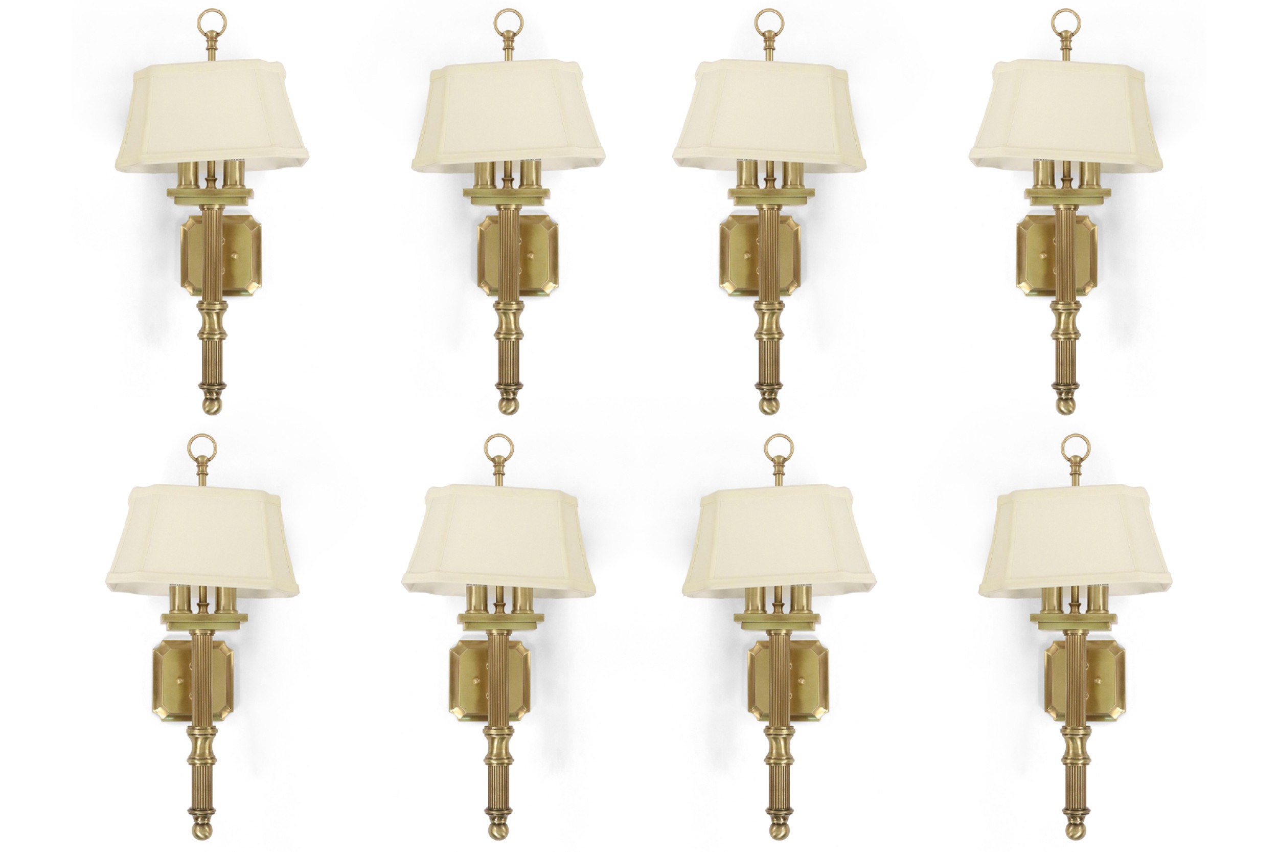 Contemporary gilt metal fabric shaded wall sconces 1