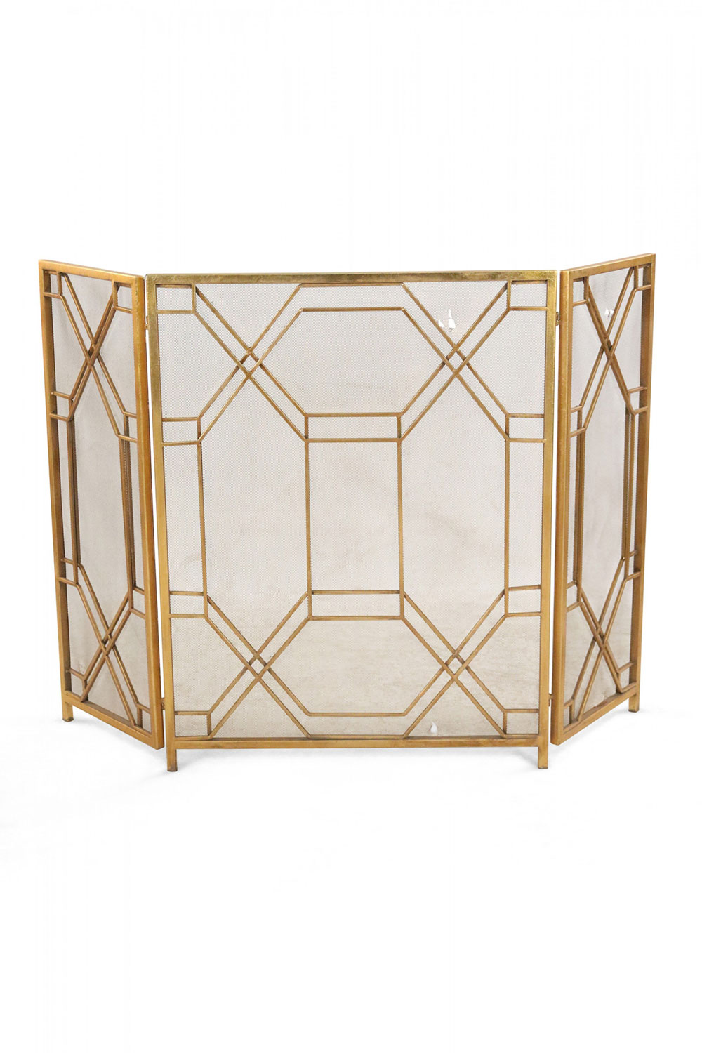 Mid century brass framed tri fold fire screen