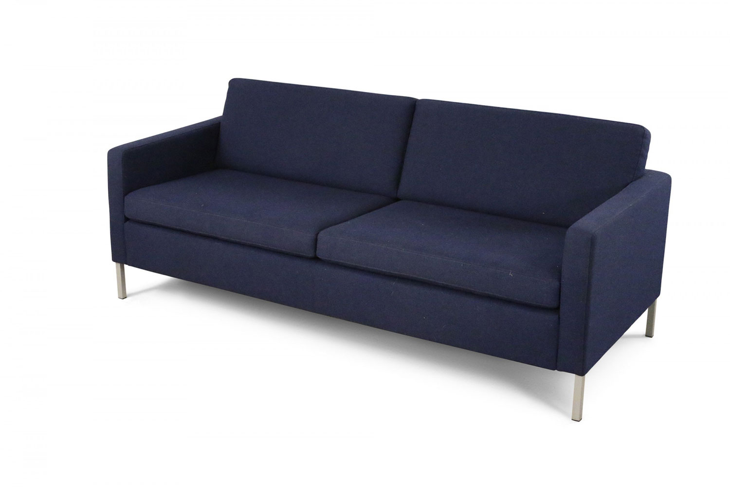 Contemporary navy blue upholstered three seat sofa