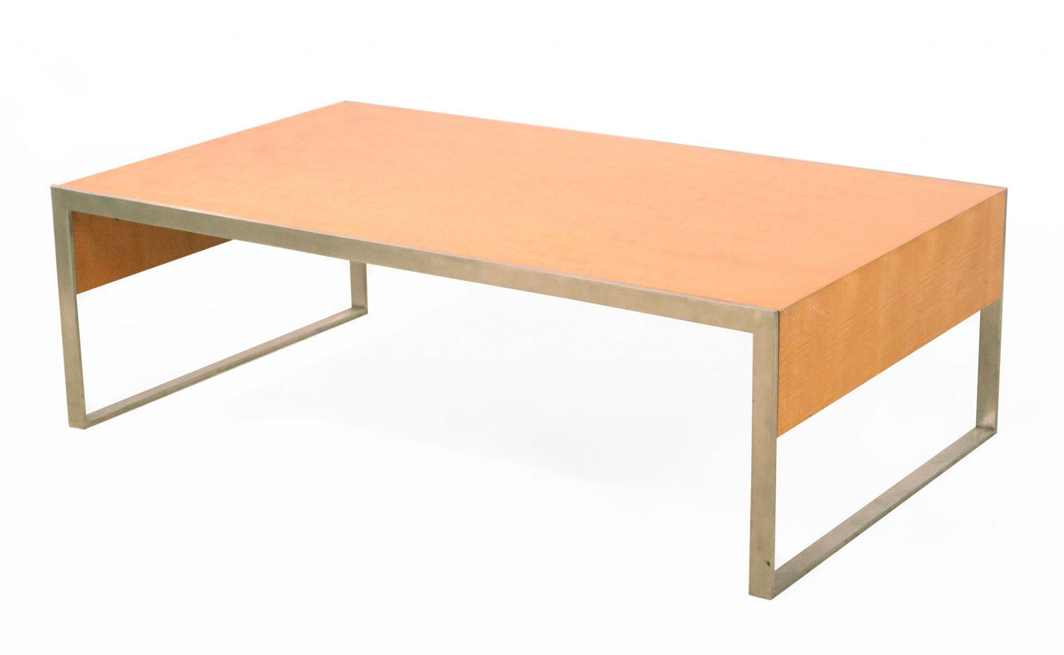 Contemporary rectangular maple and steel coffee table