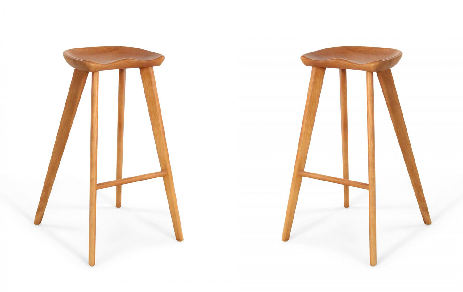 Pair of contemporary wooden tractor seat style bar stools