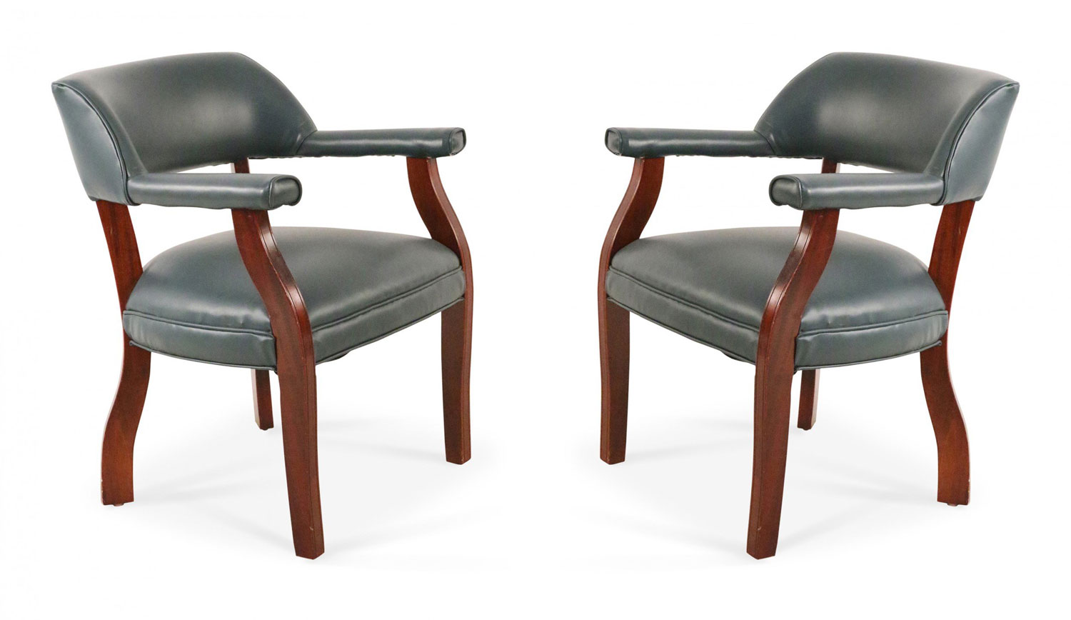 Mid century style blue faux leather armchair