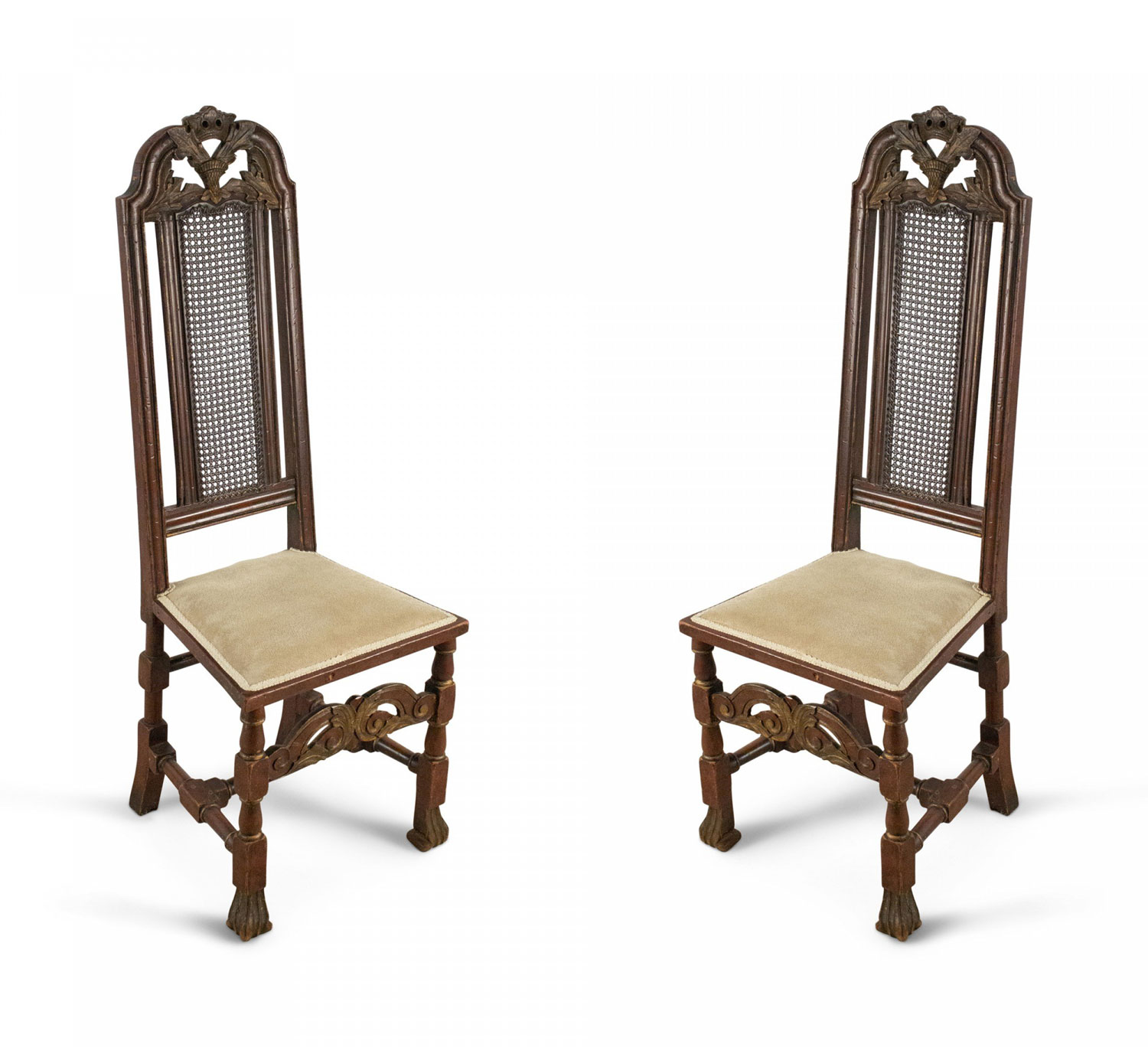 Set of 8 English Renaissance Paw Foot and Narrow Cane Back Side Chairs