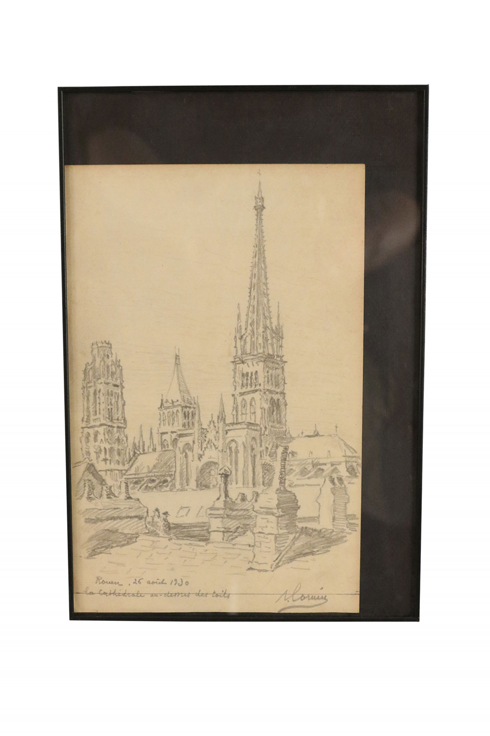 Vintage Framed Pencil Sketch of a Cathedral