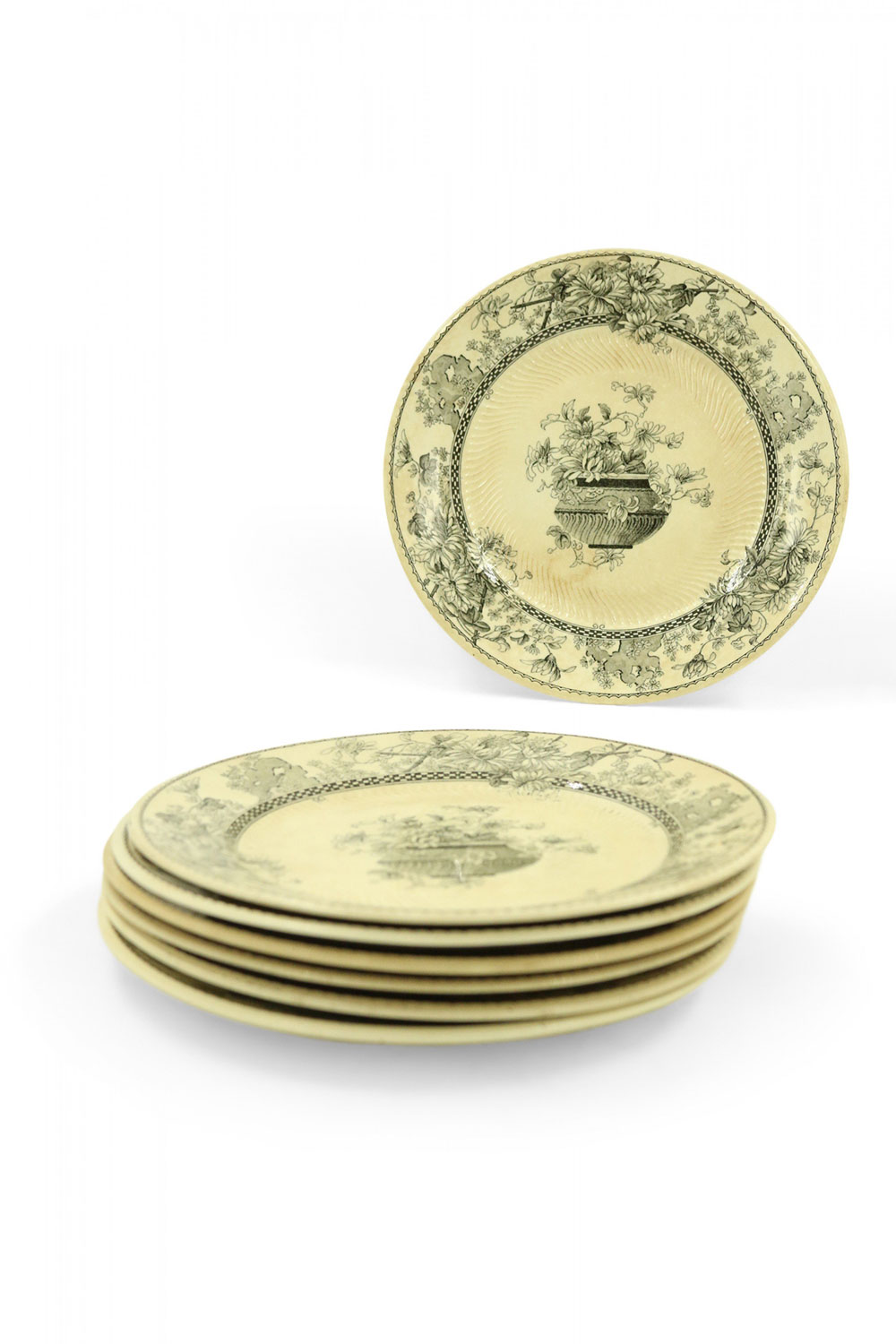 Set of English Victorian Black and White Flower Pot Design Plates