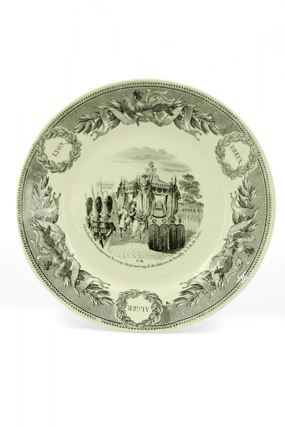Set of French Victorian Black and White Historical Scene Design Ceramic Plates