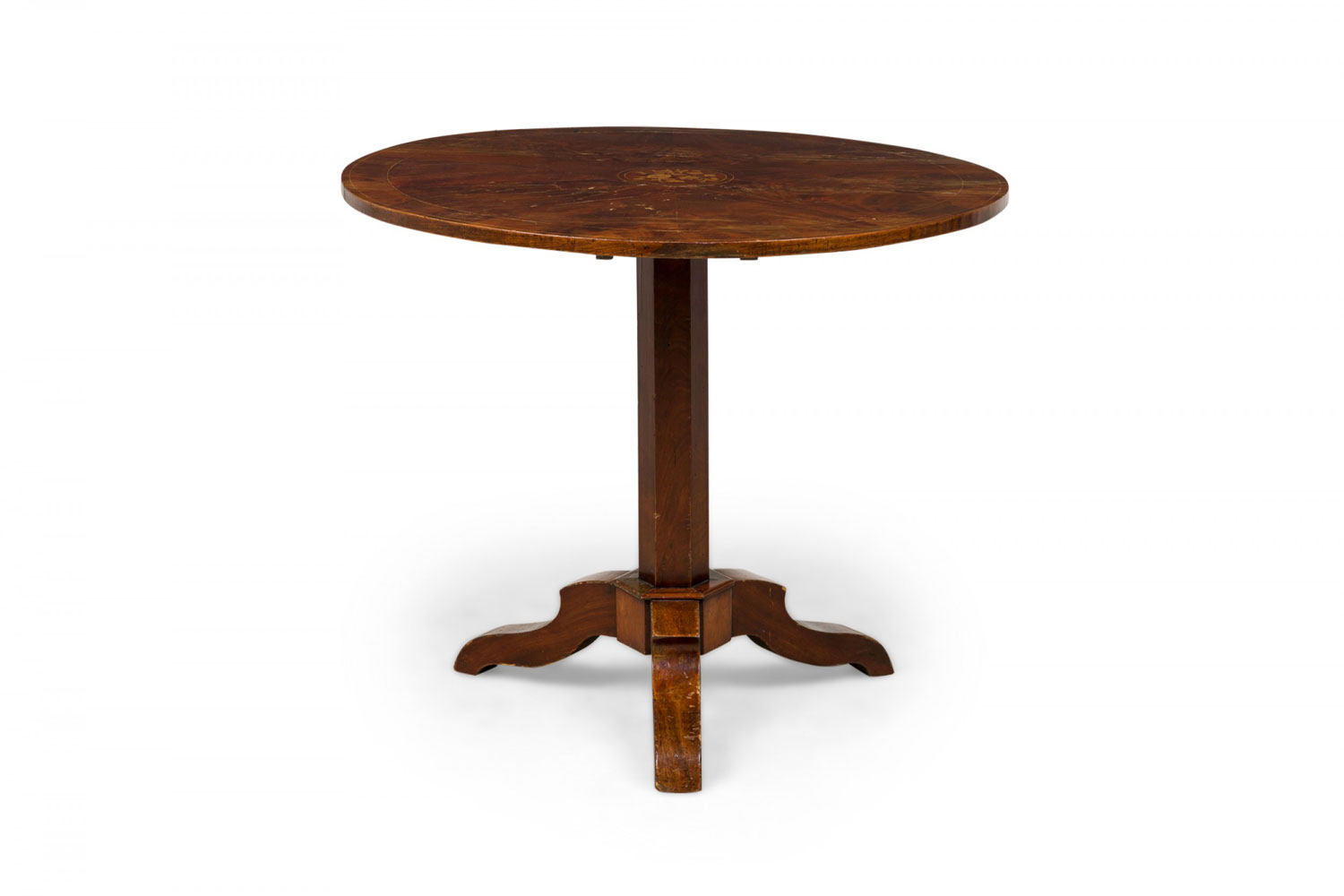 Dutch Marquetry Inlaid Mahogany Tilt Top Center Table