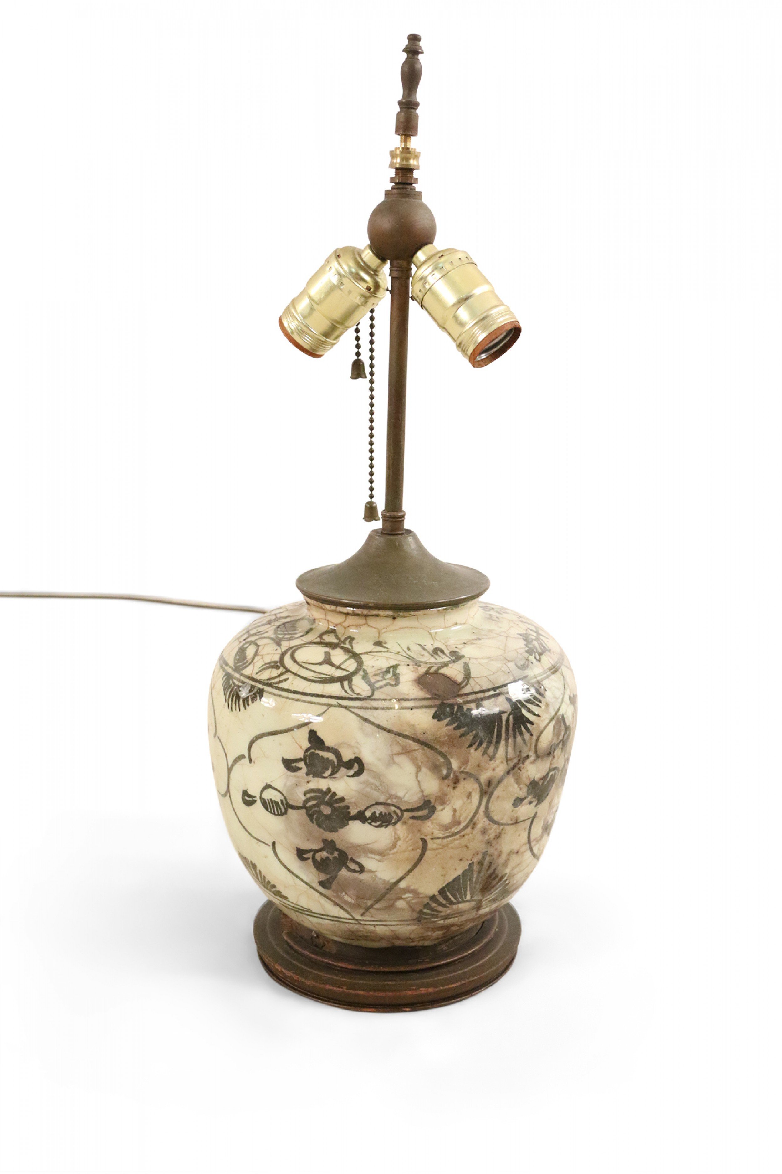 French Mid Century Ceramic Beige and Black Design Ceramic Table Lamp