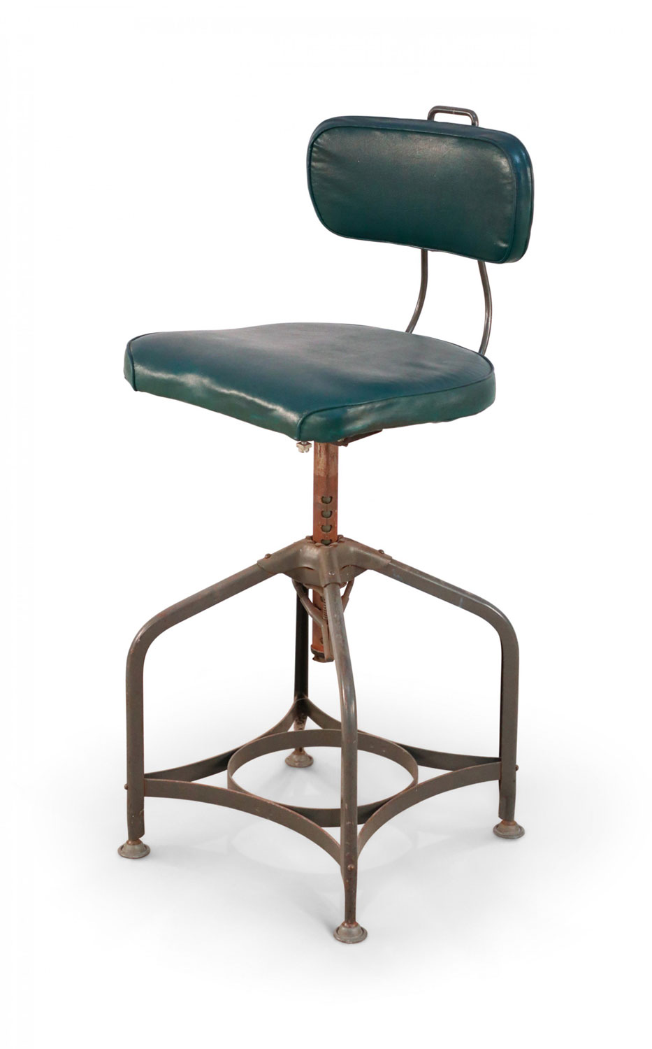 Mid Century Green Faux Leather and Steel Toledo Stool