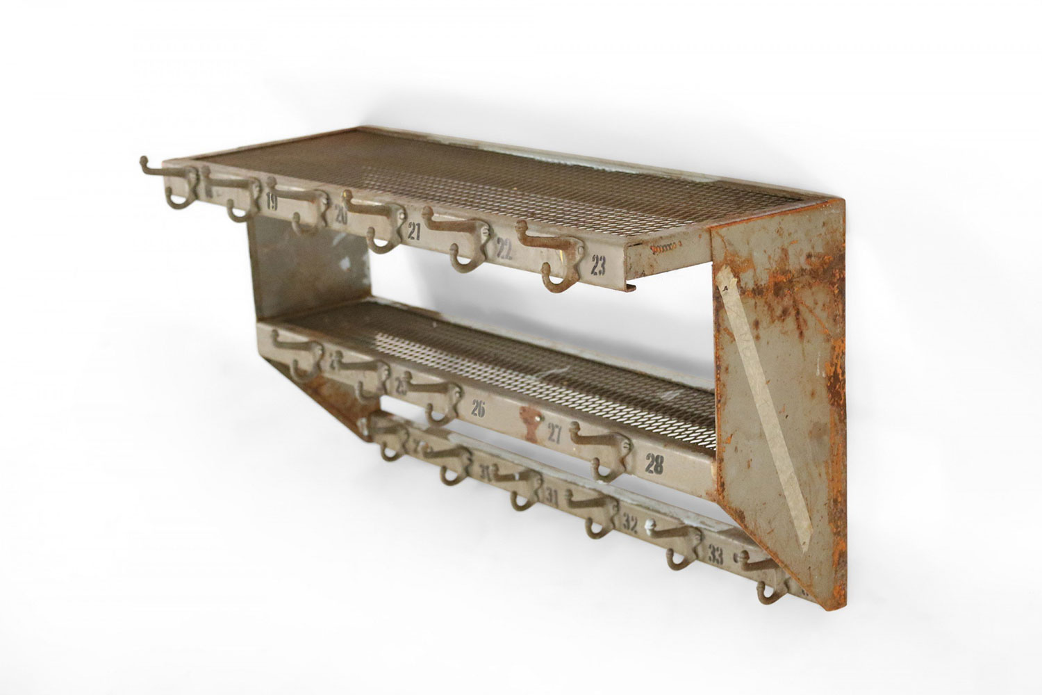 Mid Century Industrial Unfinished Metal and Mesh Multi Hook Wall Rack