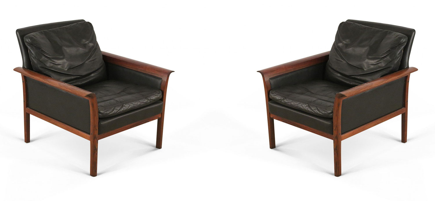 Pair of Knut Saeter for Vatner Mobler Mid Century Norwegian Leatherand Rosewood Armchairs