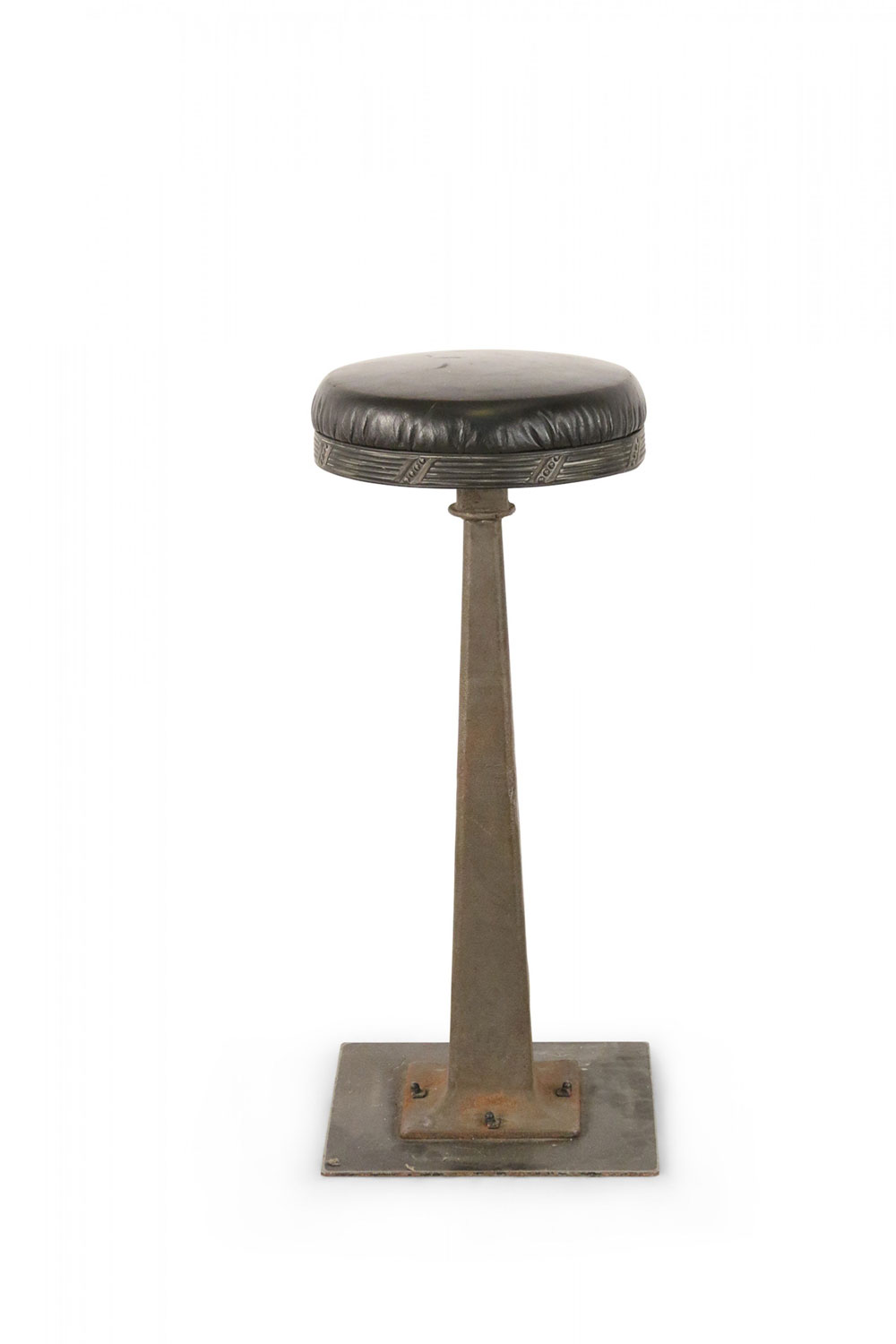 Mid Century American Black Vinyl and Cast Metal Bar Stools