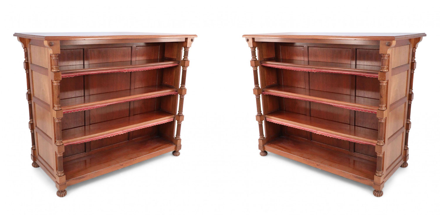 Pair of William IV Mahogany Open Two Sided Bookcases