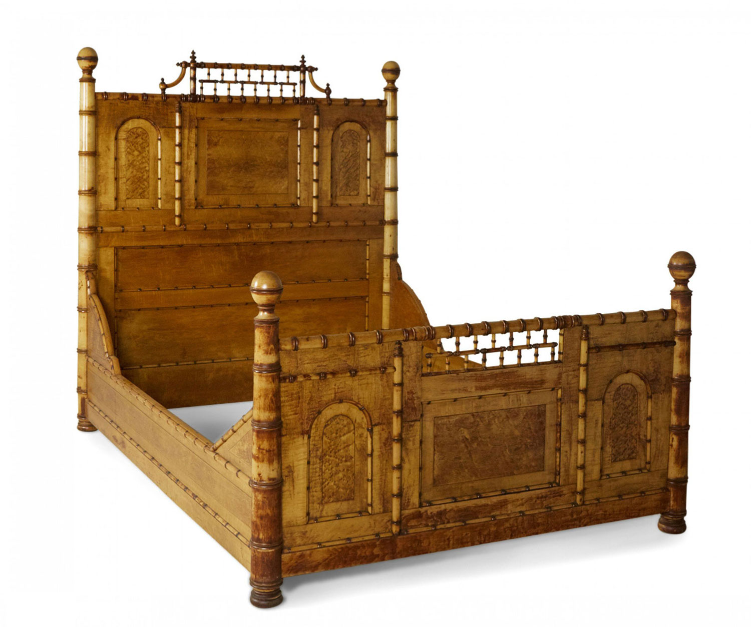 RJ Horner Aesthetic Movement Faux Bamboo Birdseye Maple Full Bed