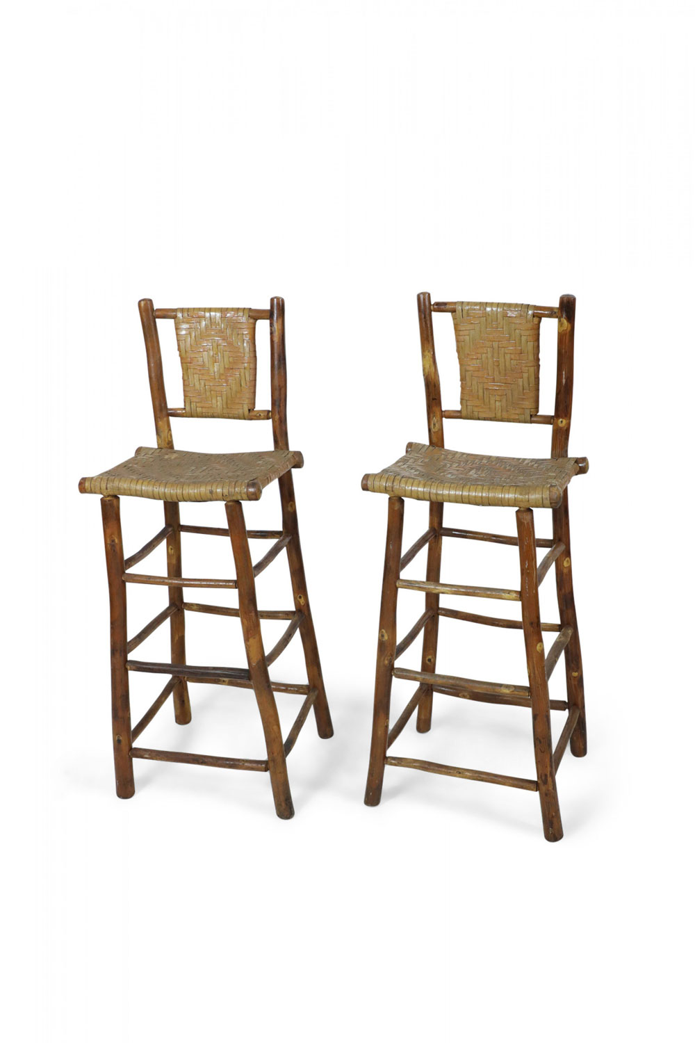 Set of 4 american rustic old hickory and willow bar stools