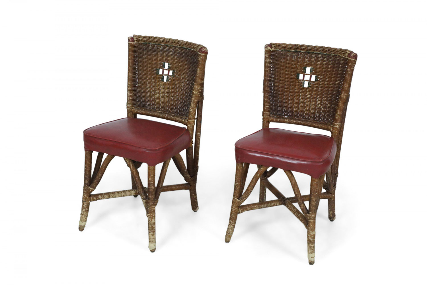 Pair of american art deco style wicker side chairs