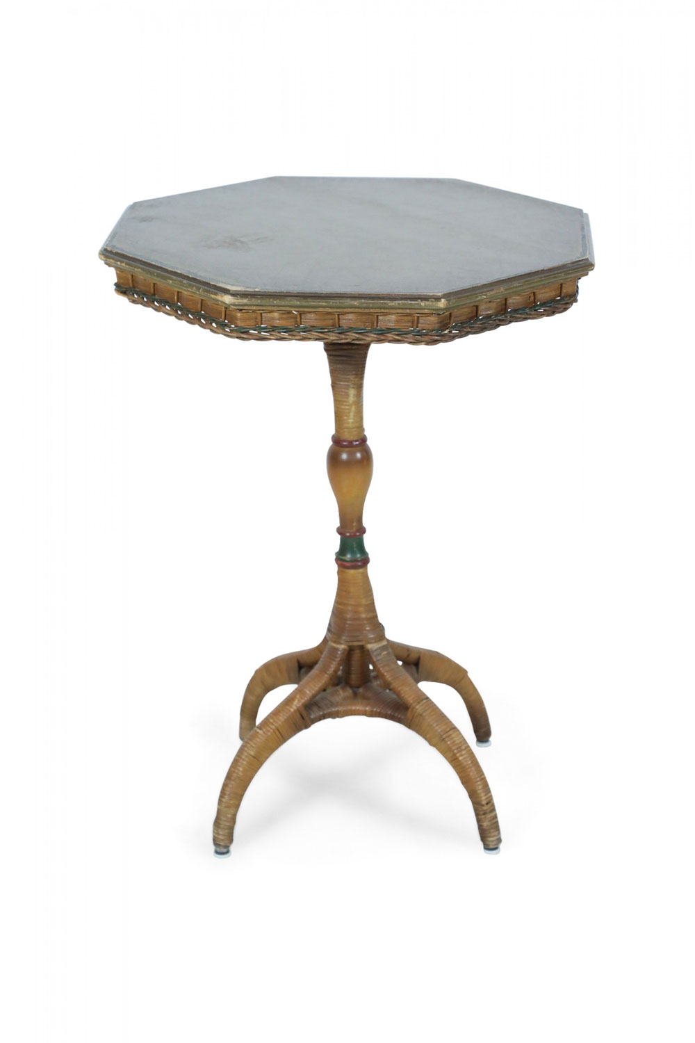 American art deco style octagonal wood top wicker bistro table