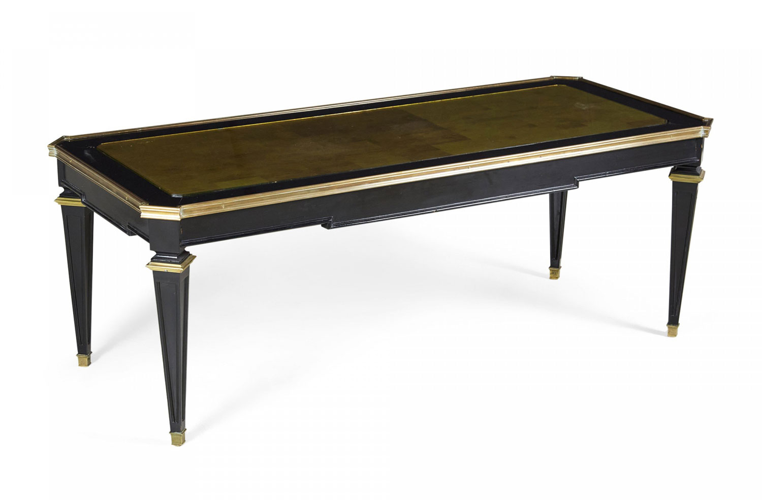 Maison Jansen French Mid Century Ebonized Gilt Glass Top Coffee Table