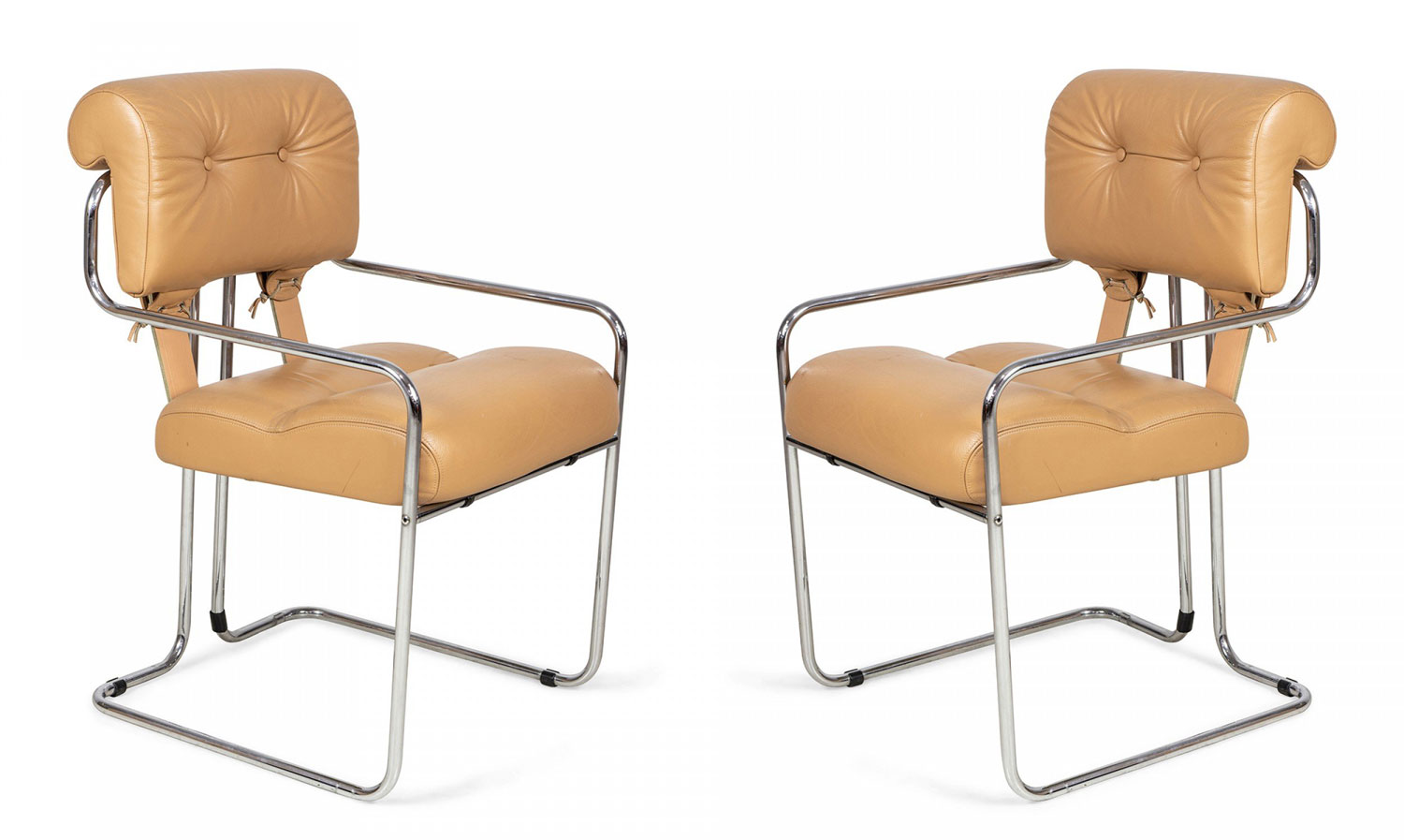 Mariani designed italian chrome tubed and leather upholstered dining chairs