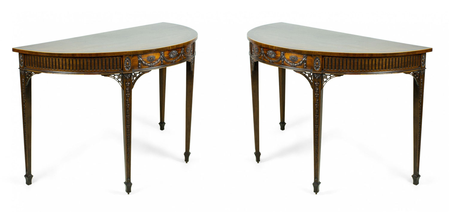 Pair of george iii mahogany demilune consoles