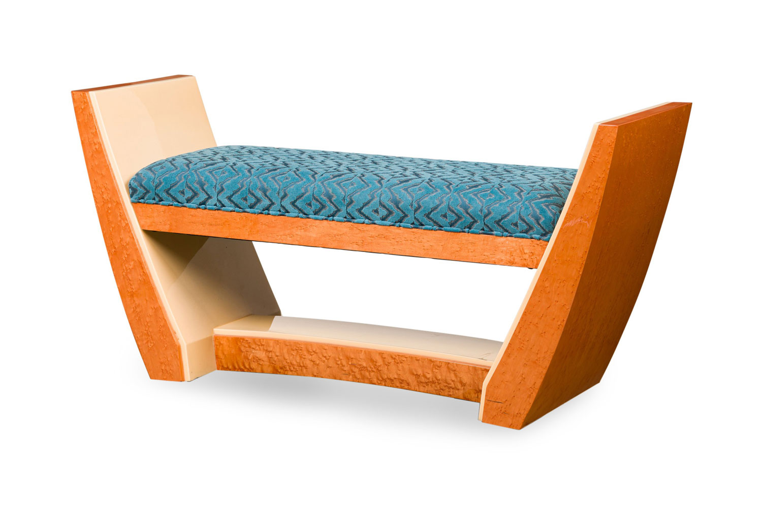 French art deco wooden upholstered bench 1