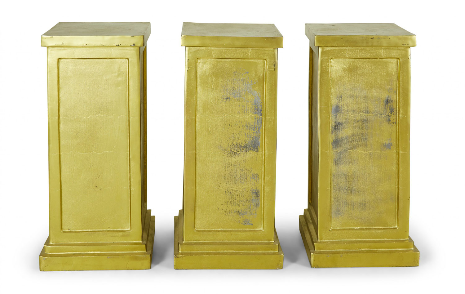 Set of 3 Contemporary Gold Painted Metal Square Pedestals