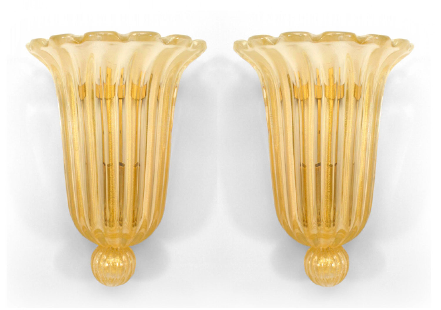 Italian Murano Mid Century Gold Dusted fluted Glass Wall Sconces