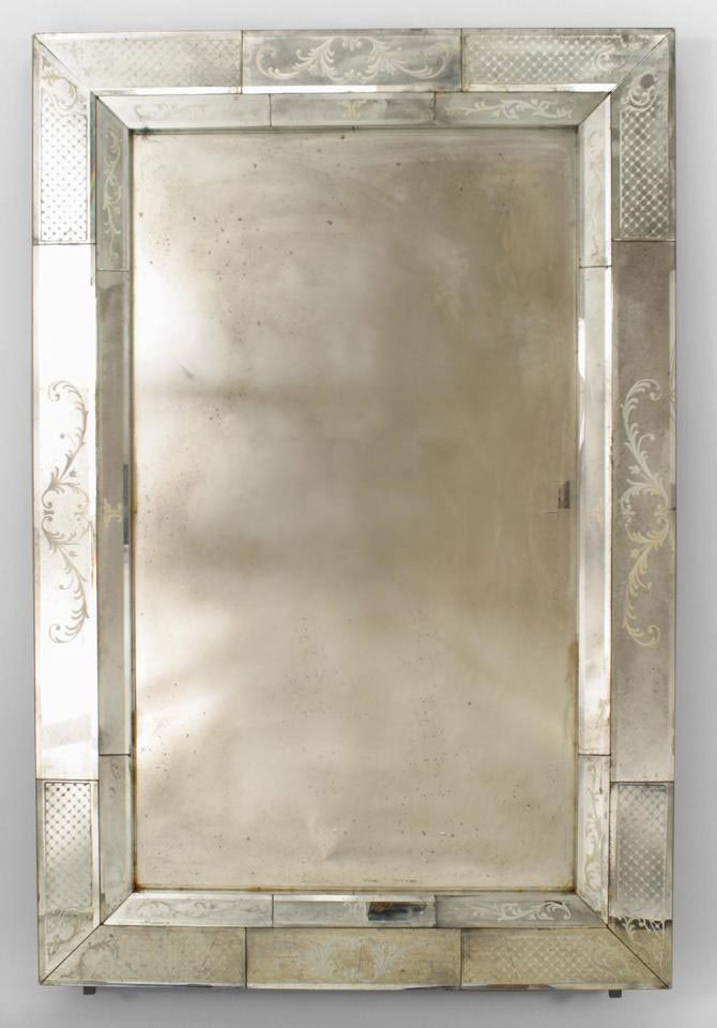 Italian venetian murano etched glass wall mirrors