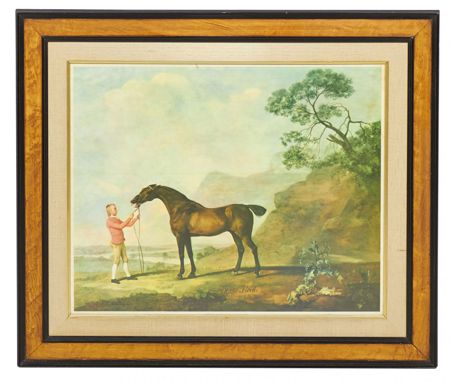 Framed English Victorian Print of a Painting of a Boy and His Horse