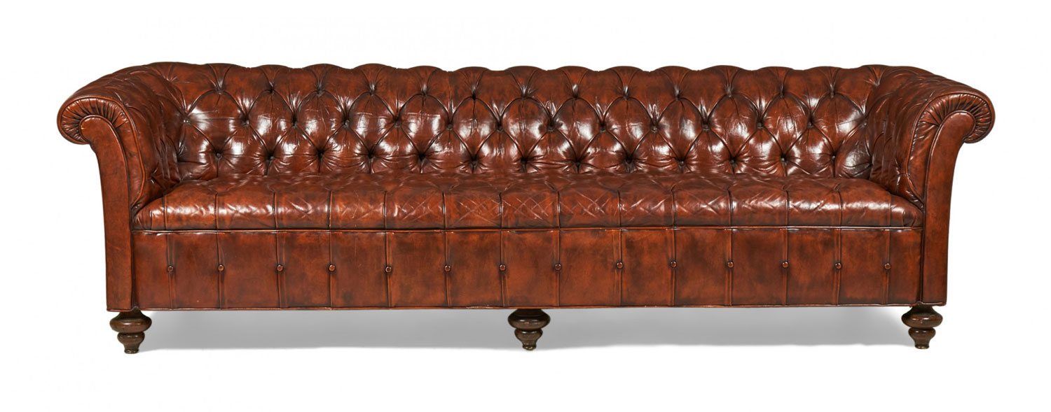 English Victorian Warm Brown Leather Tufted Chesterfield Sofa