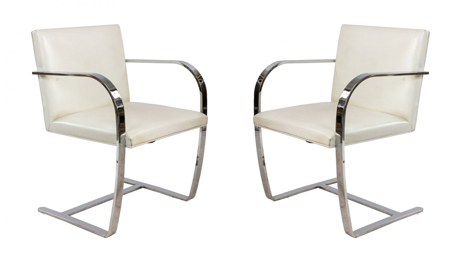 Mid century chrome and white leather armchairs 2