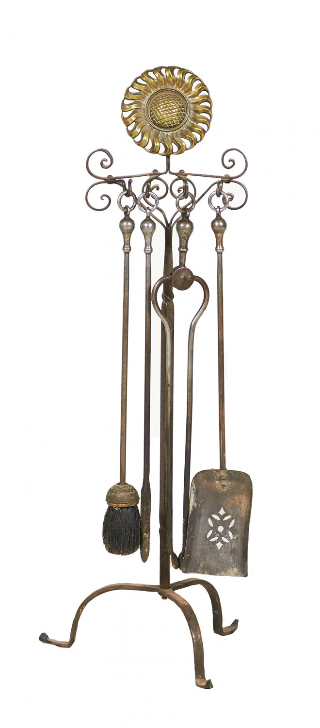 Set of American Country style Wrought Iron Fire Tools with Sunflower Finial