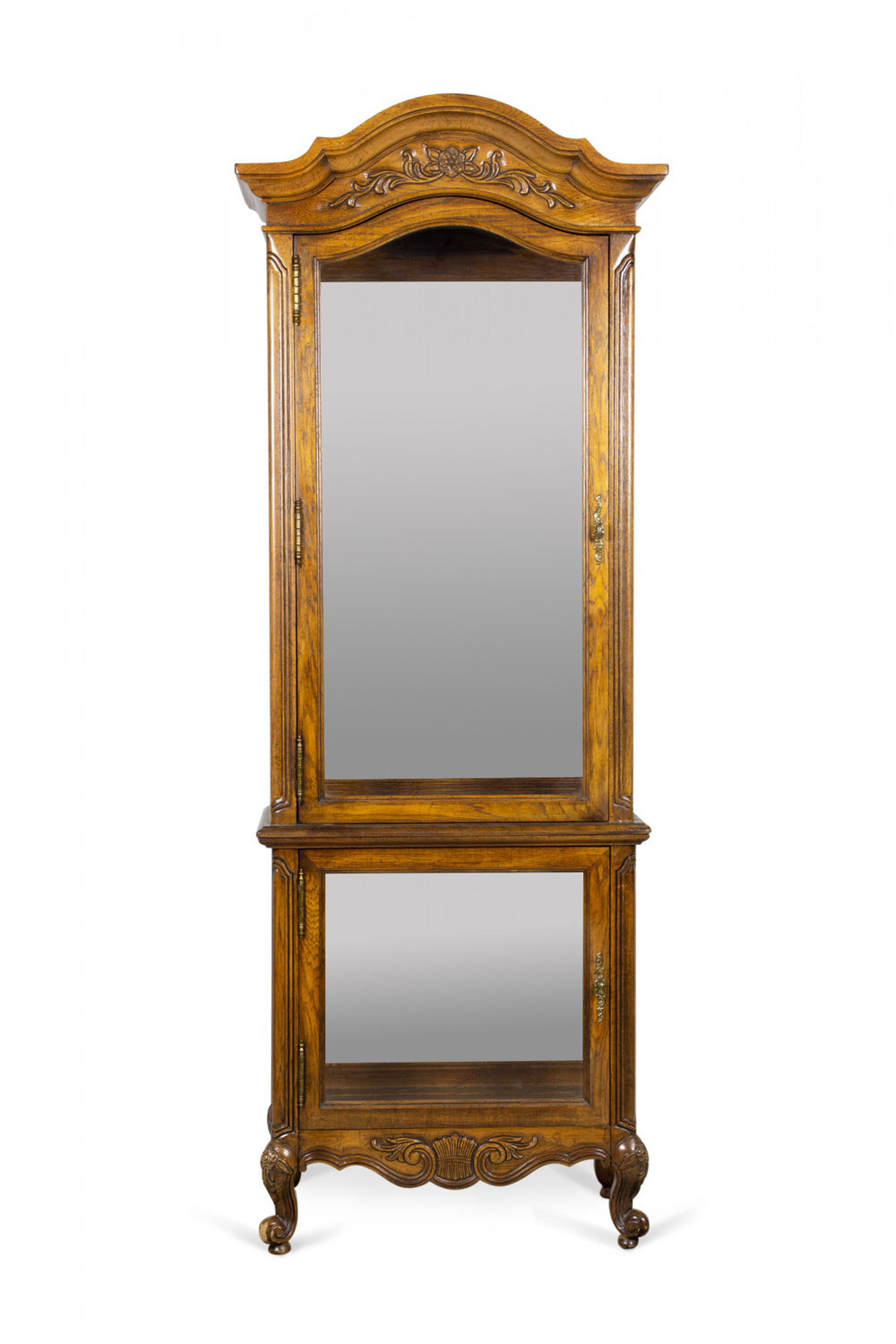 French Provincial Style Mirrored and Electrified Carved Oak Display Cabinet Vitrine