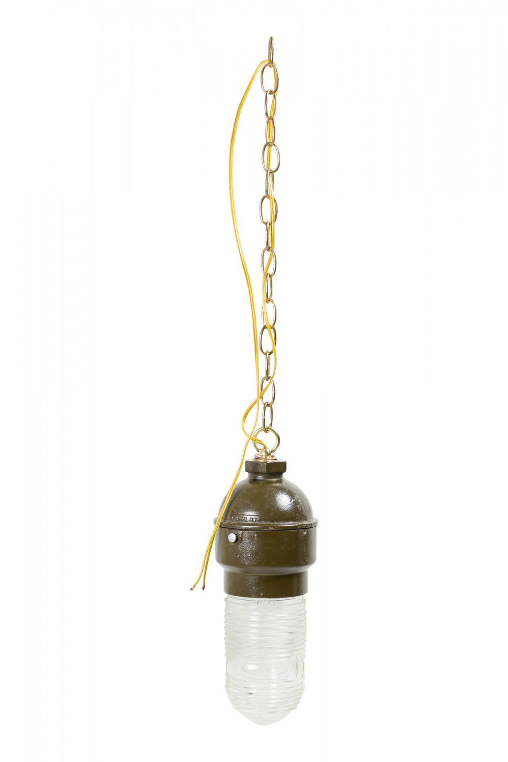 Contemporary Hanging Industrial Metal and Glass Light Fixture