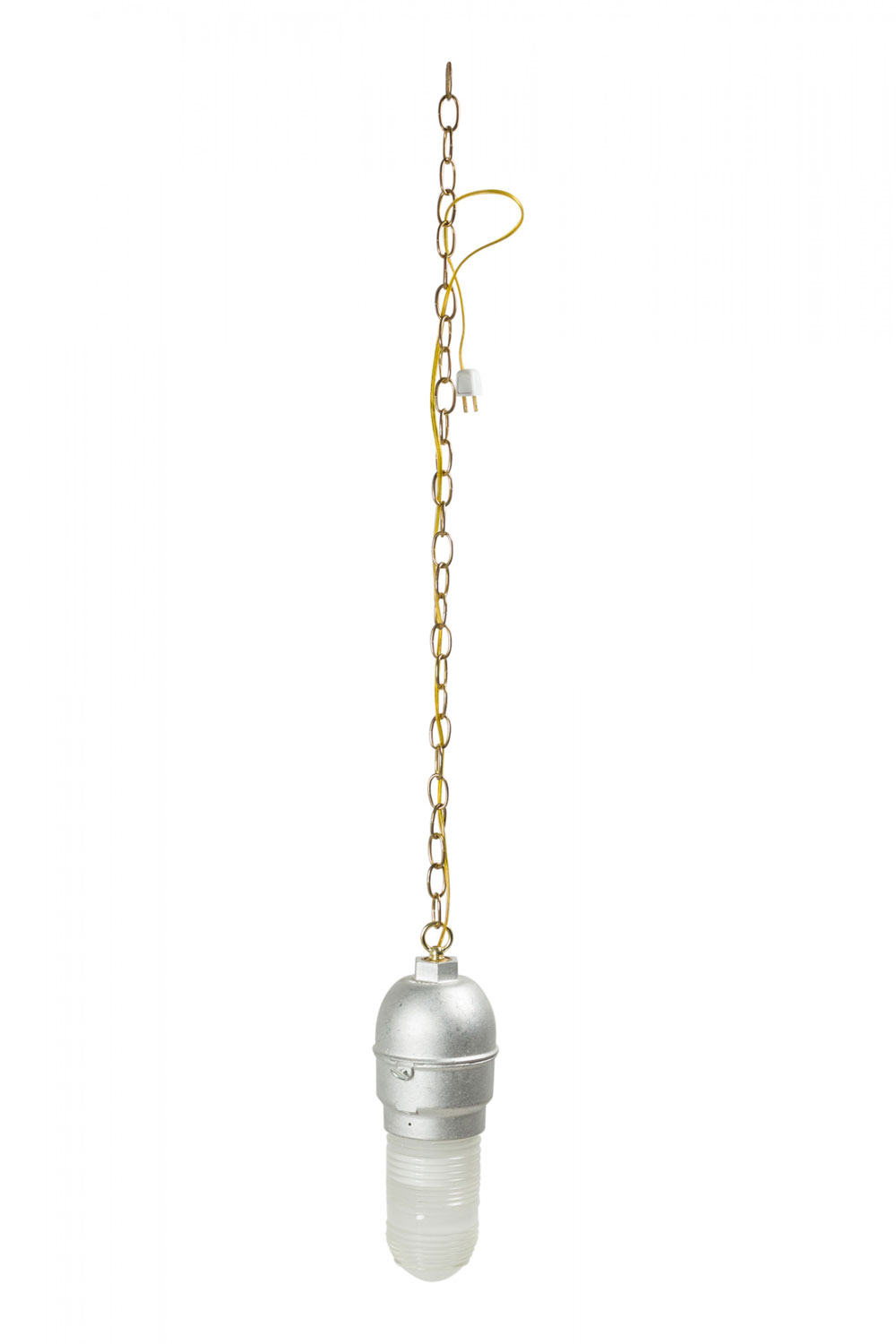 Contemporary Hanging Industrial Silver Metal and Glass Light Fixture