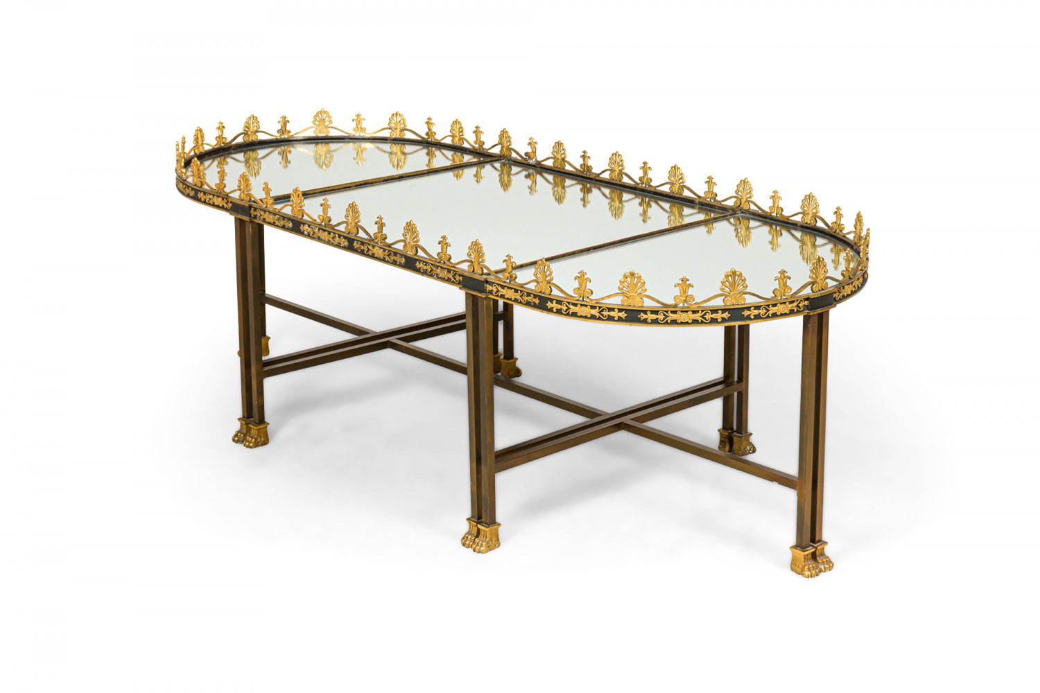 French Sur De Plateau Three Piece Mirror and Bronze Coffee Table