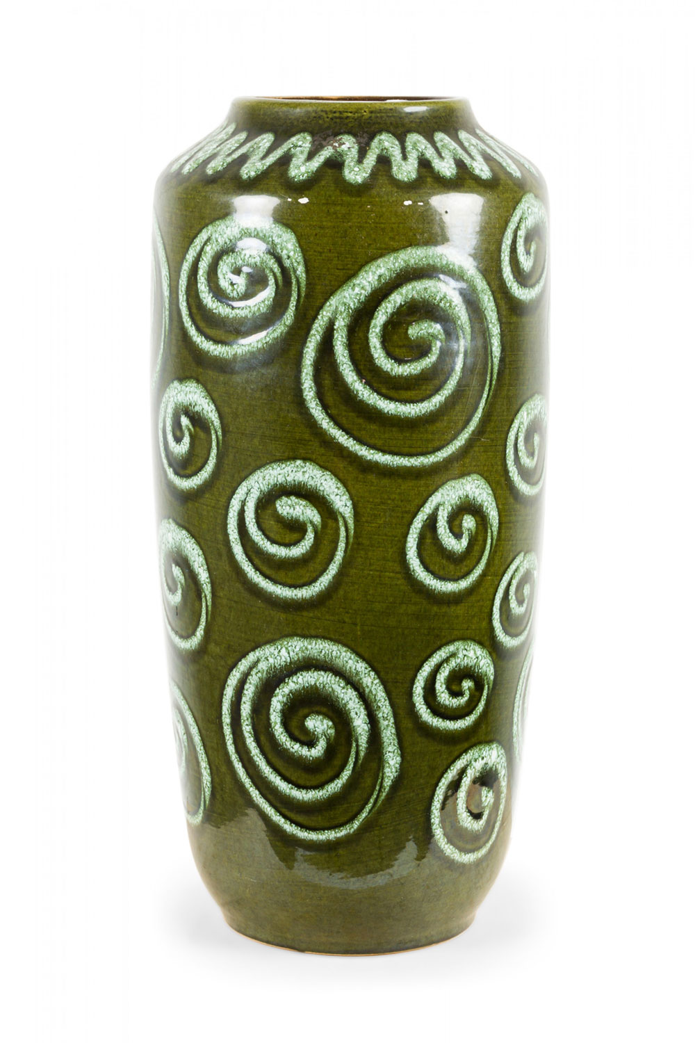 Scheurich West German Green Spiral Pattern Glazed Ceramic Vase